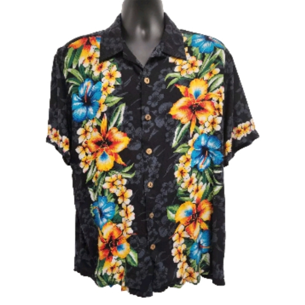 Kennington Black Floral Hawaiian Shirt Size‎ Large